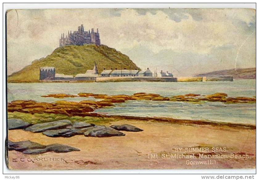 U-K--Cornwall--By Summer Seas--Mt St Michael,Marazion Beach--signée E.C  Gardner - Autres & Non Classés