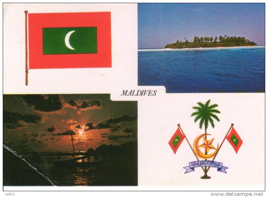 Maldives ° National Flag - Picture Of Uninhabited Island - National Emblem - Sunset (1983) - Maldivas