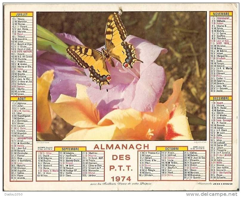 ALMANACH Des PTT 1974 Saone Et Loire Jean Lavigne - Tamaño Grande : 1971-80