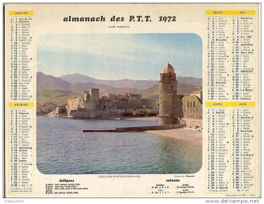 ALMANACH DES PTT 1972 Saone Et Loire Oller - Groot Formaat: 1971-80