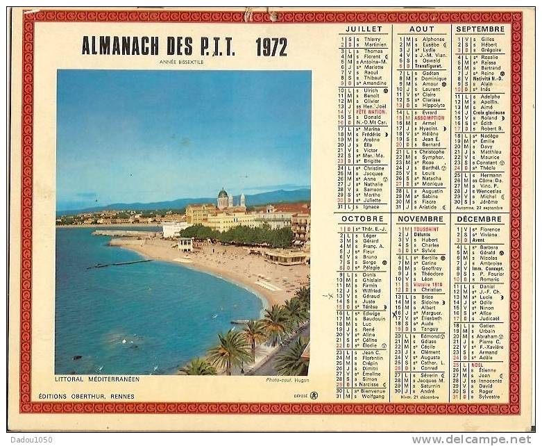 ALMANACH DES PTT 1972 Saone Et Loire Oberthur - Formato Grande : 1971-80