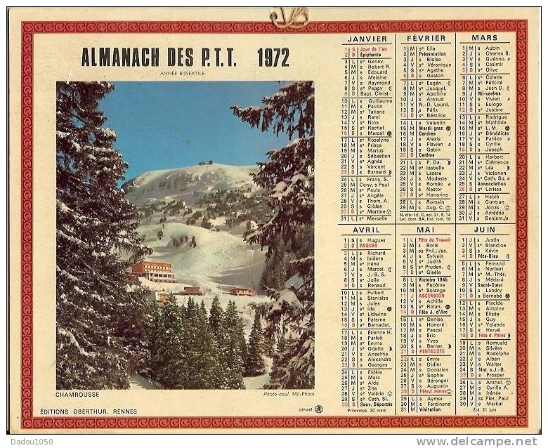 ALMANACH DES PTT 1972 Saone Et Loire Oberthur - Formato Grande : 1971-80
