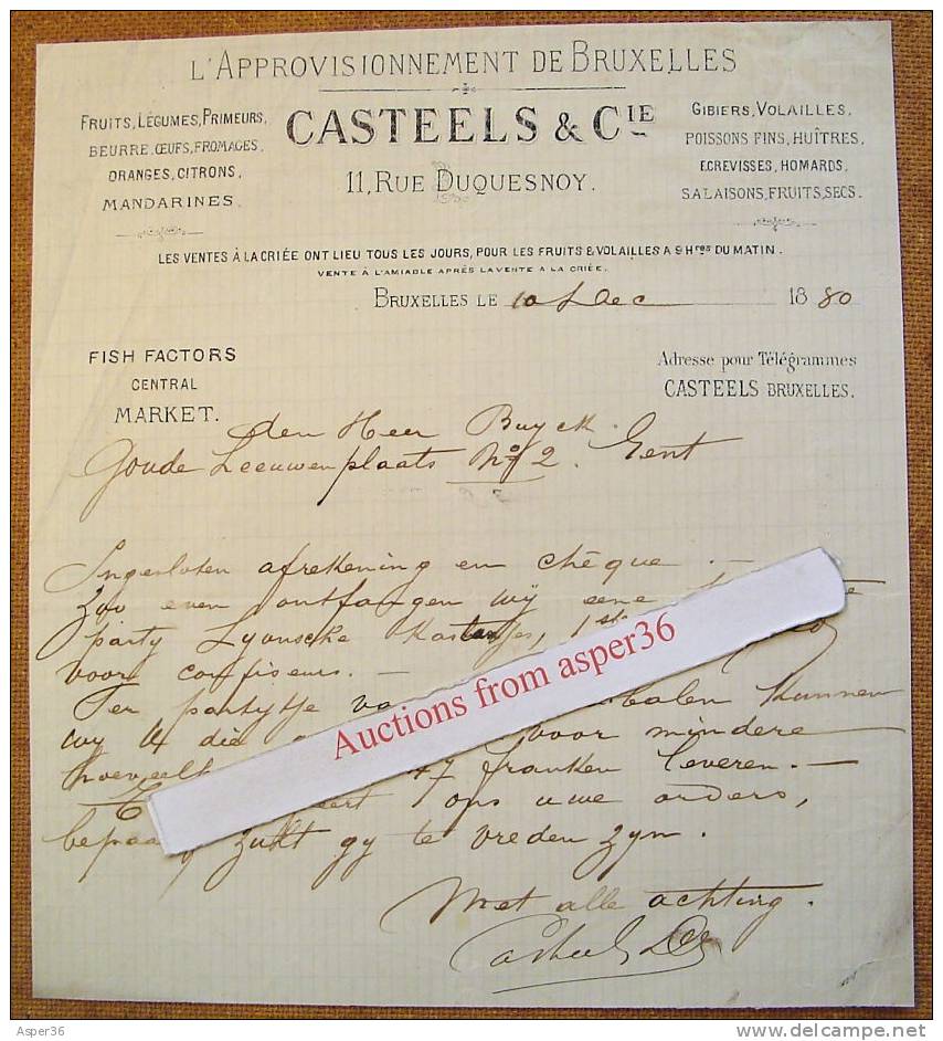 Lettre "l'Approvisionnement De Bruxelles, Casteels & Cie 1880" - 1800 – 1899
