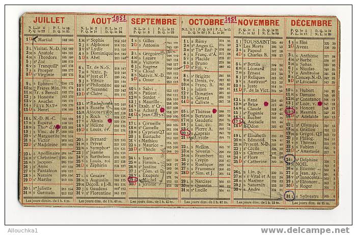 1 (un)  CALENDRIER FORMAT MOYEN DE 1951 "A SERVI "    "RARE & "ASSEZ DIFFICILE A TROUVER" - Groot Formaat: 1941-60