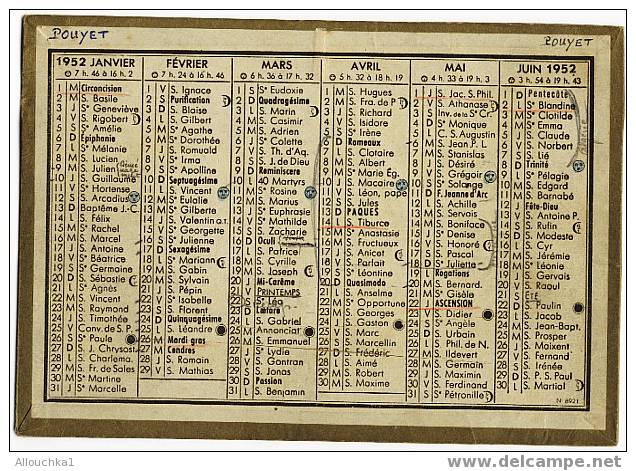 1 (un)  CALENDRIER FORMAT MOYEN DE 1952 "A SERVI "    "RARE & "ASSEZ DIFFICILE A TROUVER" - Groot Formaat: 1941-60