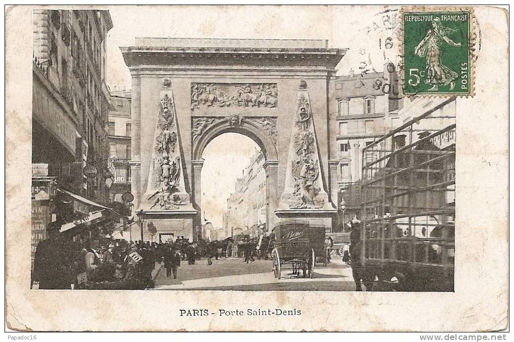 75 - Paris 10 - Porte Saint-Denis - (animée - Circulée 1907) - Arrondissement: 10