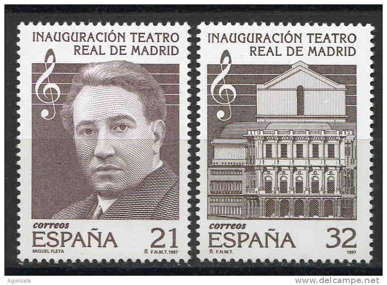 SERIE TIMBRES ESPAGNE NOUVEAUX 1997 INAUGURATION THÉÂTRE RÉEL DE MADRID - MIGUEL FLETA - Théâtre