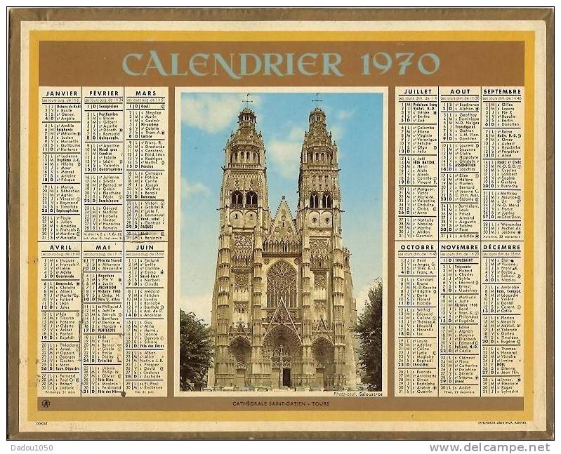 CALENDRIER 1970 Saone Et Loire Oberthur - Grand Format : 1961-70