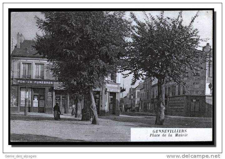 92 GENNEVILLIERS, Place De La Mairie, Animée, Pompes Funèbres, Voyagé En 1918 - Gennevilliers
