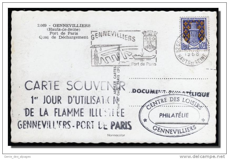 92 GENNEVILLIERS, Multivues, Centrale électrique Et Port De Paris, CPSM 9x14  1968, Carte 1er Jour Flamme - Gennevilliers