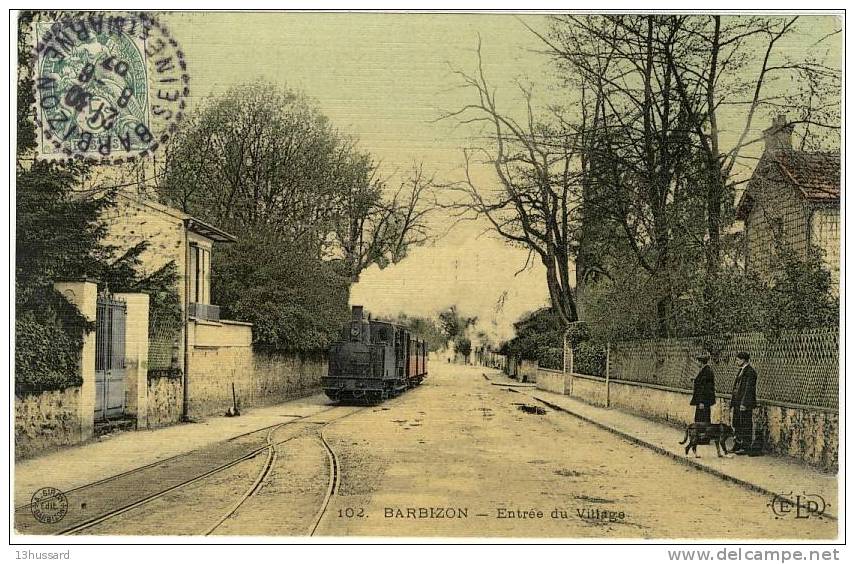 Carte Postale Ancienne Barbizon - Entrée Du Village - Tramways, Chemin De Fer - Barbizon