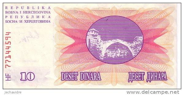BOSNIE-HERZEGOVINE  10 Dinara  Daté Du 01-07-1992   Pick 10a    ***** QUALITE  XF ***** - Bosnië En Herzegovina