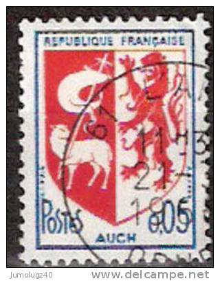 Timbre France Y&T N°1468 (05) Obl.  Armoirie D´Auch.  0.12 F. Bleu Et Rouge. Cote 0,15 € - 1941-66 Coat Of Arms And Heraldry