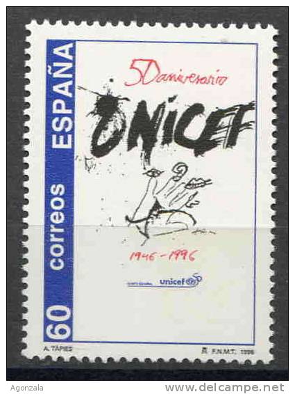 TIMBRE ESPAGNE NOUVEAU 1996 50 ANNIVERSAIRE UNICEF - TAPIES - UNICEF