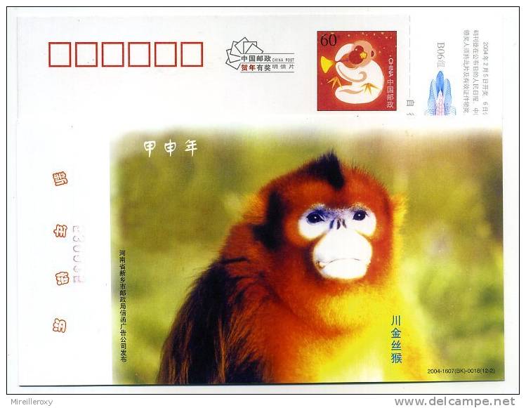 ENTIER POSTAL CHINE  STATIONERY SINGE MONKEY - Singes