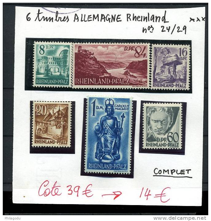 RHEINLAND  Zone Française 24/29 ++  Postfrich Cote 39 € - Rijnland-Palts