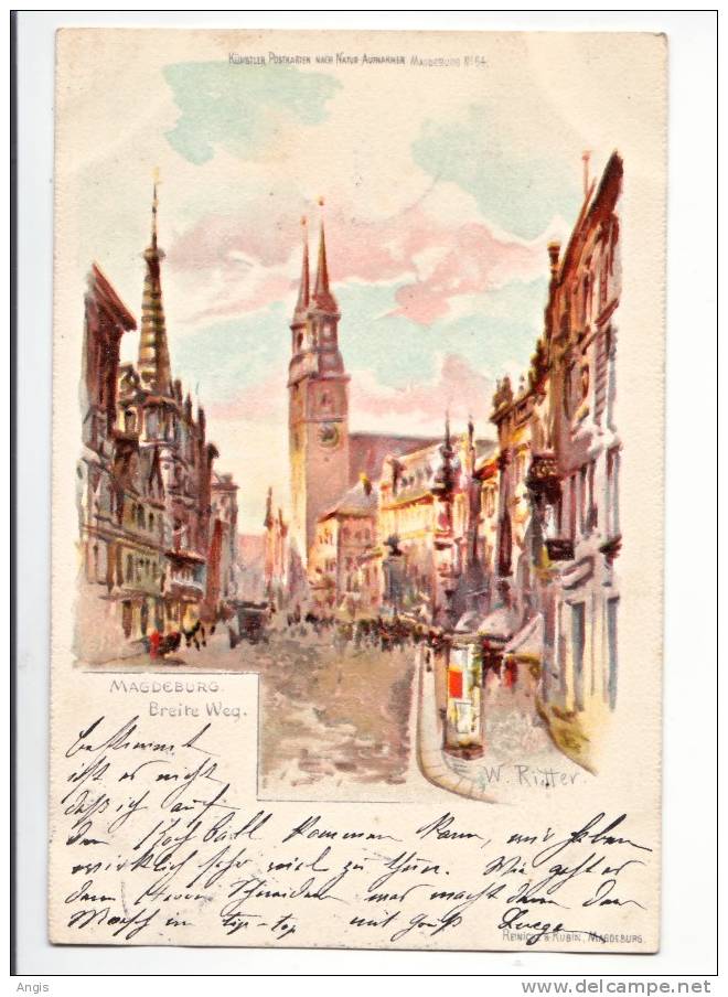 CPA-----Allemagne >   Saxe-Anhalt >  MAGDEBURG----BREITE WEG---RITTER----LITHO - Magdeburg