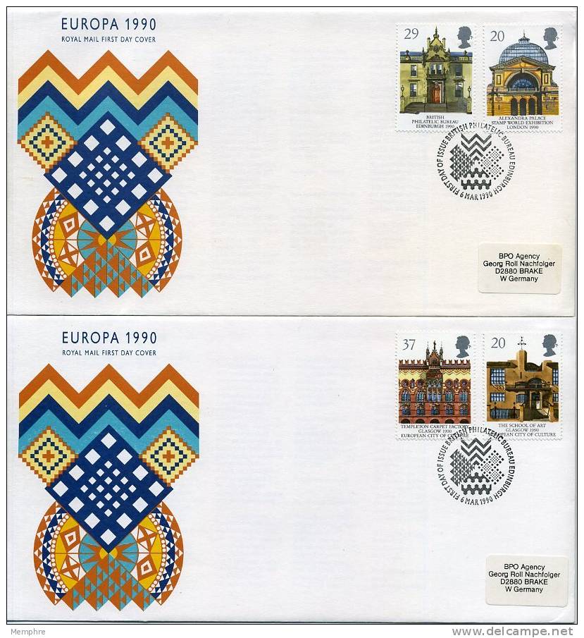 1990  Europa CEPT   FDC Post Offices  Mi Nr 1261-4 - 1971-1980 Decimal Issues