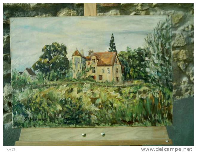 - CHÂTEAU AVEC UNE PIECE D´EAU . HUILE SUR TOILE SIGNEE - Olii