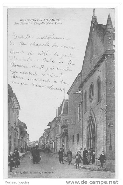 82 ) BEAUMONT DE LOMAGNE, Rue Fermat, Chapelle Notre Dame, ANIMEE, Mme Passama Ã©dit - Beaumont De Lomagne