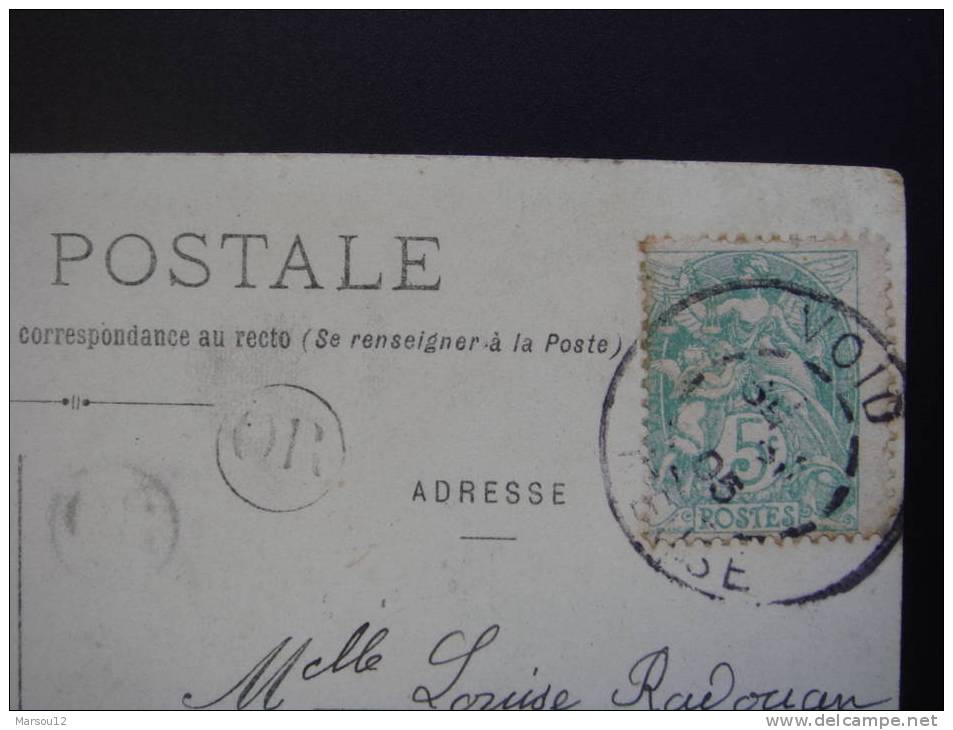 5 Centimes BLANC Vert-Bleu Avec Oblitération OR Et PIQUAGE  Partiel Sur Carte Postale De Valeur: RARE !!!! - 1900-29 Blanc