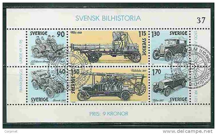 SWEDEN -  AUTOMOBILE SUEDOISE - FIREMAN CAR - BUSES - CARS - SOUVENIR SHEET Yvert # Bl. 8  - VF USED - Blocks & Sheetlets