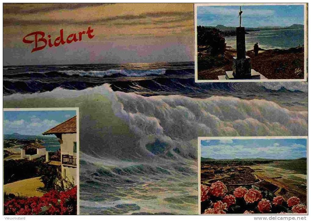 CPSM.  BIDART. LA CROIX DE LA MADELEINE. VUE GENERALE SUR LA GRANDE PLAGE. LA CHAPELLE MADELEINE. DATEE 1974. - Bidart