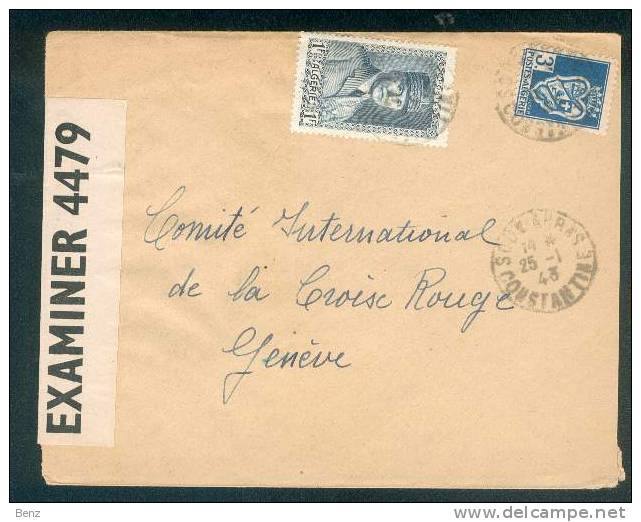 ALGERIE LETTRE DE  SOUK AHRAS POUR GENEVE CROIX-ROUGE  25/01/1943 AVEC CENSURE BRITANNIQUE DEBARQUEMENT ALLIE EN AFN - Covers & Documents