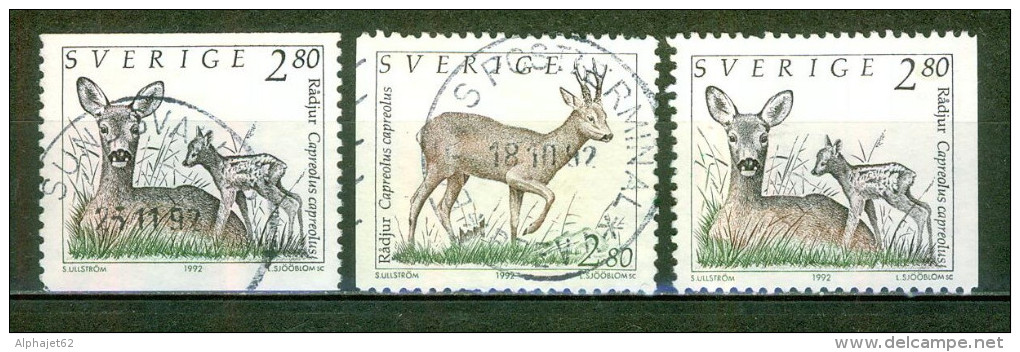 Chevrette Et Faon, Chevreuil Male - SUEDE - Animaux Sauvages - N° 1686-1689 - 1992 - Used Stamps