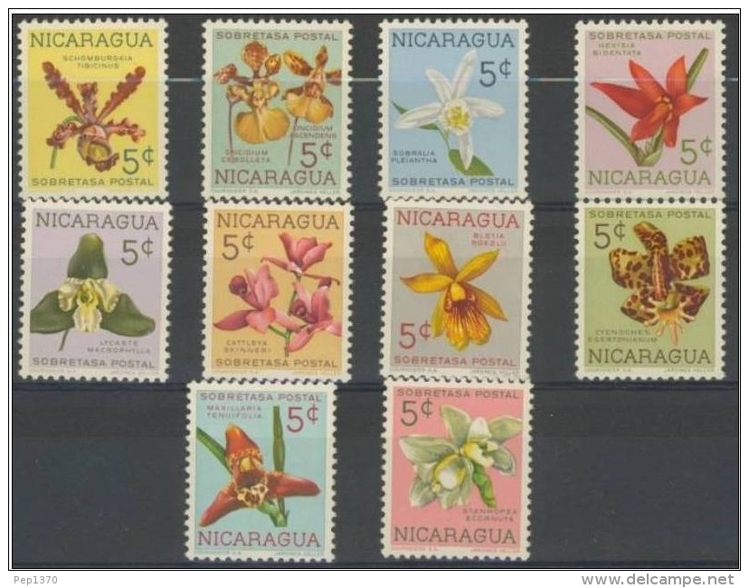 NICARAGUA 1962 - FLORES ORQUIDEAS 10 SELLOS - YVERT 859-868 - MICHEL Z 61-70 - SCOTT RA 66-75 - Nicaragua