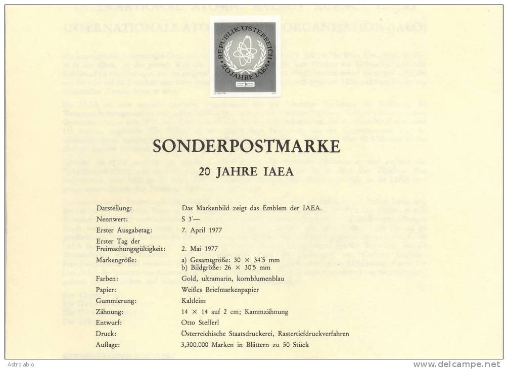 Autriche 1977 " Agence De L´énergie Atomique " épreuve En Noir, Black Proof, Schwarzdruck Auf Blatt. Yvert 1377 - Atome