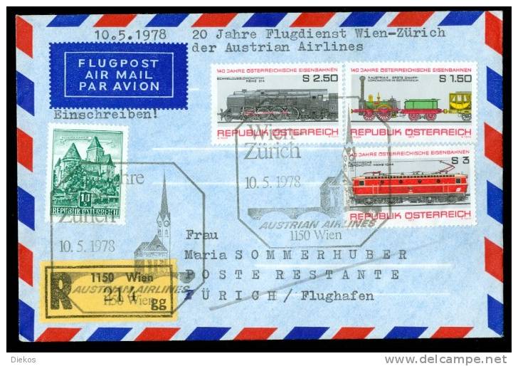 FIRST FLIGHT COVER Erstflug    AUA 20 Jahre Wien - Zürich  1978 #258 - Sonstige & Ohne Zuordnung