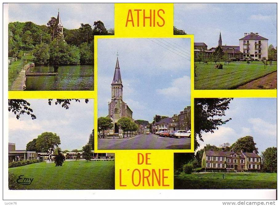 ATHIS DE L´ORNE -  5 Vues : L´Etang Et Le Temple - La Maison De Retraite - Le Collège D´Enseignement Général - L´Eglise - Athis De L'Orne