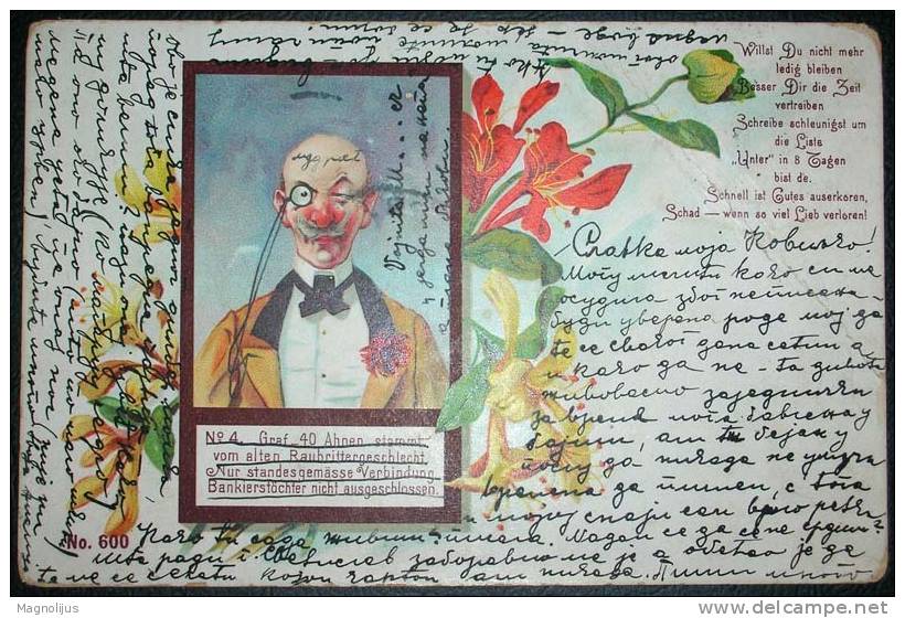 People,Man,Jew?,Banker,Person,Monocle,Flowers,Litho Print,vintage Postcard - Banche