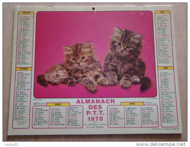 Calendrier ALMANACH PTT - 1978 - Chats + Paysage Campagne - JEAN LAVIGNE - Pas De Calais 62 - Très Bon état - Small : 1971-80