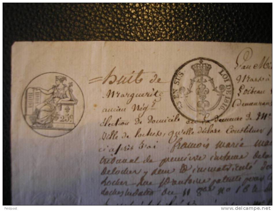 Papier Timbré 25 Cts 1819 - Vilel De Loches - Cachets Généralité