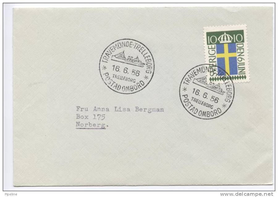 Sweden Ship Letter Posted On Board Travemunde - Trelleborg 16-6-1956 - Lettres & Documents