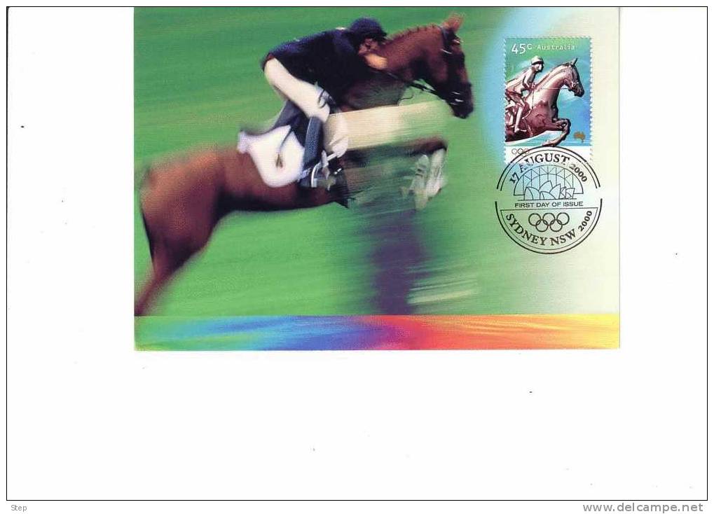 PAP AUSTRALIE : ENTIER POSTAL-CARTE MAXIMUM Avec Oblitération PJ JO De SYDNEY 2000 HIPPISME - Hippisme