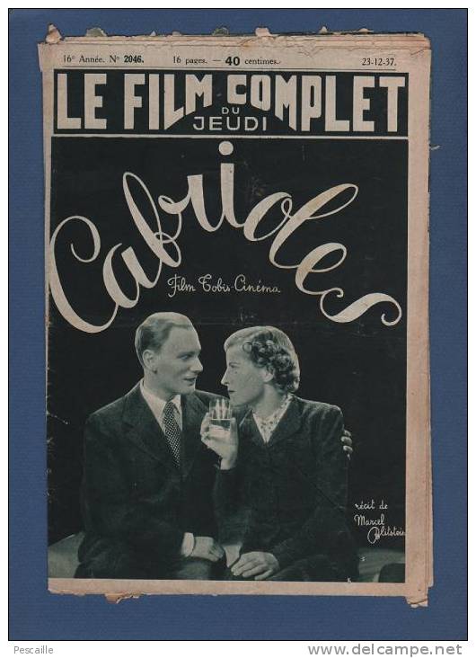LE FILM COMPLET DU JEUDI 1937 - CABRIOLES - JACK WARREN - MABEL ATKINSON - WILLIAM BAXTER ../SKI - Zeitschriften