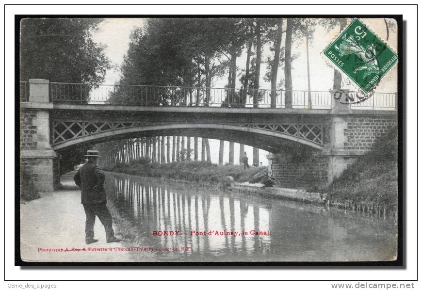 93 BONDY, Pont D'Aulnay, Le Canal, Phototypie A Rep Et Filliette, CPA Voyagé. - Bondy