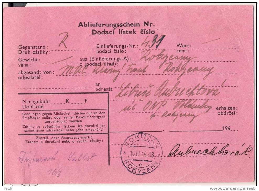 Böhmen Und Mähren 1944 - Rückscheinbrief - Covers & Documents