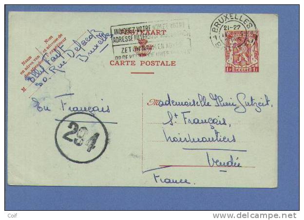 Entier Met Stempel BRUSSEL, Met Censuurstempel 294 (N° Censuurlezer) - 1935-1949 Piccolo Sigillo Dello Stato