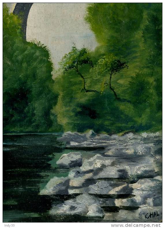 - PAYSAGE AVEC PONT ET TORRENT . HUILE SUR BOIS SIGNEE - Olii