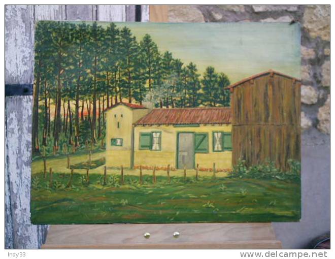 - MAISON DANS LES PINS . HUILE SUR TOILE SIGNEE ET DATEE AU DOS  25/5/60 - Oelbilder