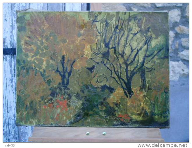 - PAYSAGE FORESTIER . HUILE SUR TOILE SIGNEE ET DATEE 64 - Huiles