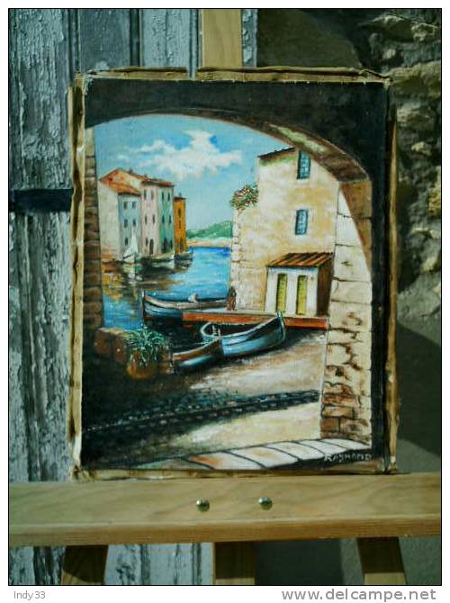 - PORT GRIMAUD . HUILE SUR TOILE SIGNEE TITREE ET DATEE 1974 AU DOS - Huiles