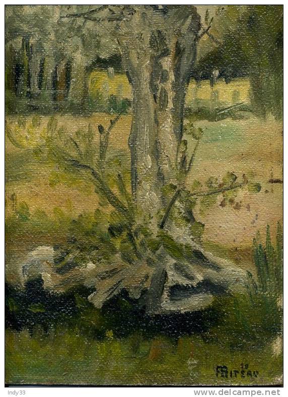 - PAYSAGE CHAMPÊTRE AVEC ARBRE EN TÊTARD . HUILE SUR PANNEAU SIGNEE ET DATEE 59 - Oils