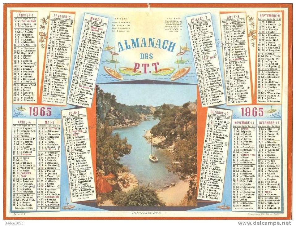 ALMANACH DES PTT 1965 Saone Et Loire Oller - Tamaño Grande : 1961-70