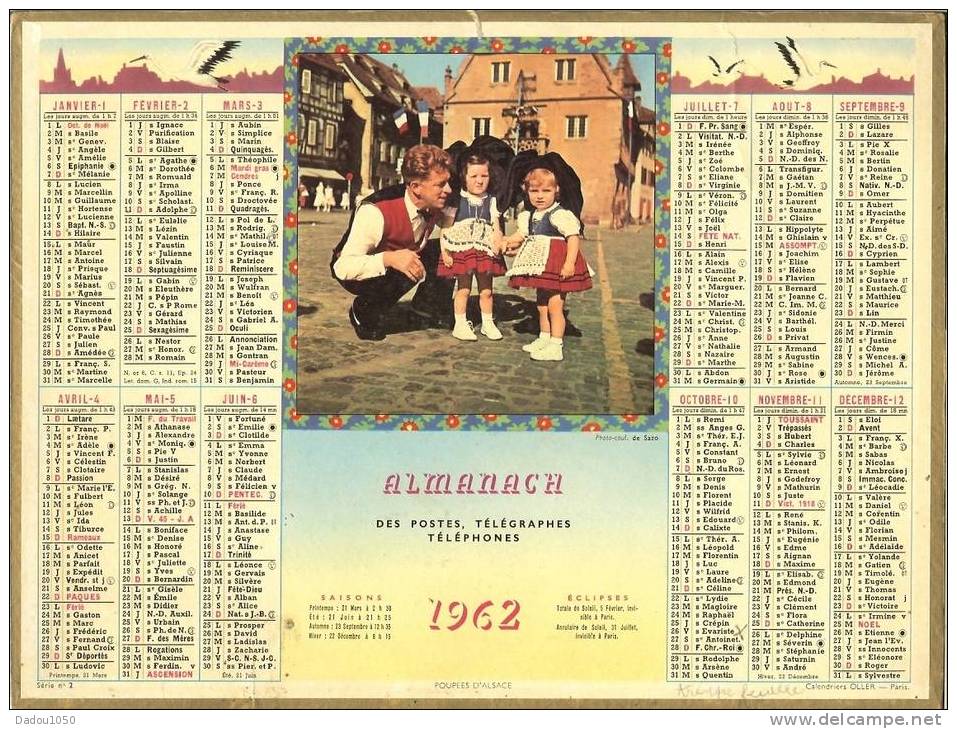 CALENDRIER 1962 Saone Et Loire OLLER - Grand Format : 1961-70