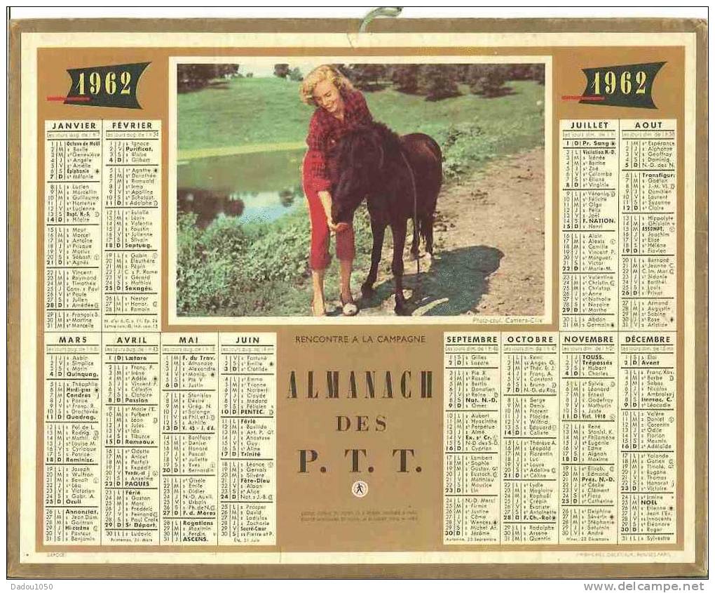 ALMANACH DES PTT SEINE 1962 Oberthur - Grand Format : 1961-70